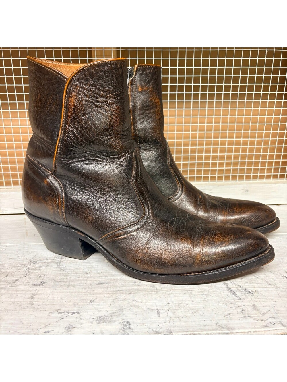 Vintage Boulet Western Ankle Boots Size 10.5 E Brown Leather
